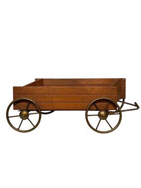 Miniature Wooden Wagon With Brass Wheels Rustic Home Décor Homco Collectible 13"